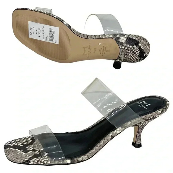 NWOB Marc Fisher Womens Heeled Sandals 8.5M Guadia2 Snake Print Clear Strap - Picture 12 of 14